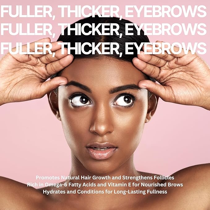 Fuller, thicker, eyebrows. Promotes natural hair growth and strengthens follicles rich in Omega-6 fatty acids and vitamin E for Nourished brows hydrates and conditions for long-lasting fullness